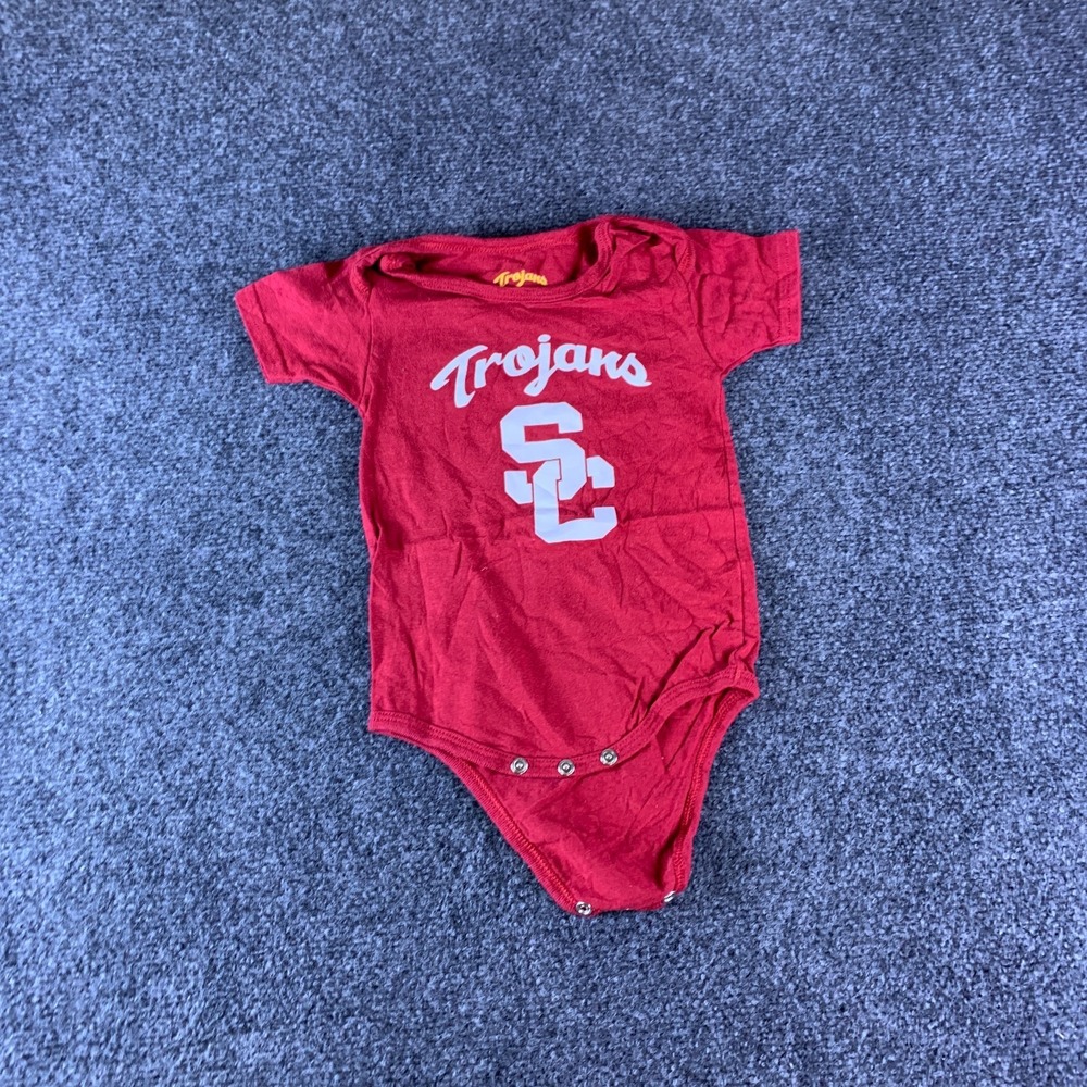 USC Trojan NCAA Bodysuit Baby 12 M Red White Logo Cotton Crew Neck Short Sleeve